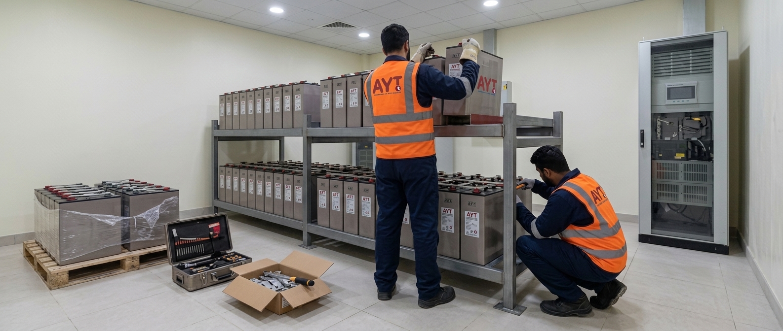 Battery discharge capacity testing on a battery bank in Qatar