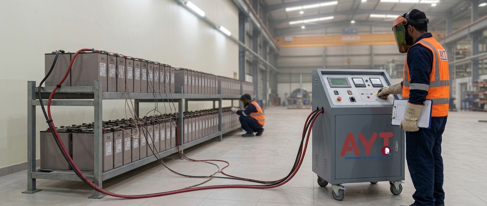 Battery discharge capacity testing on a battery bank in Qatar