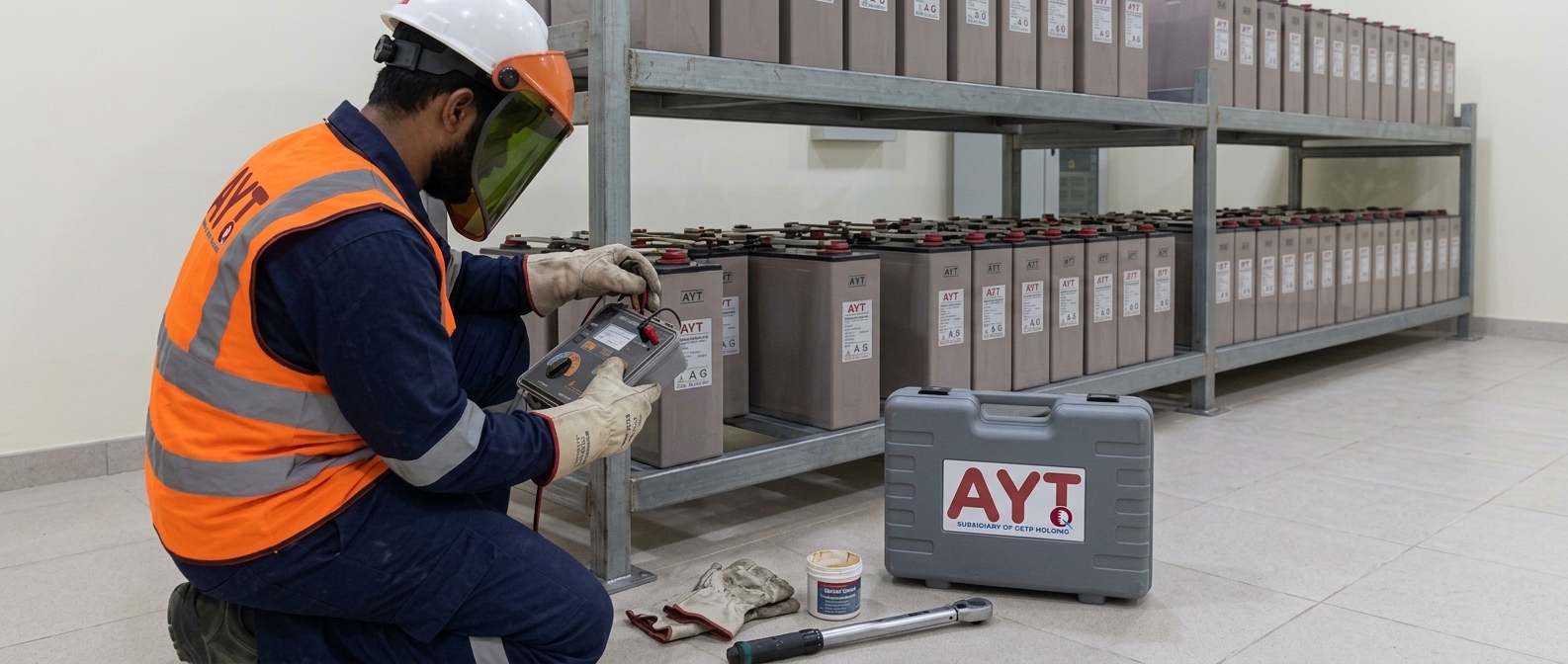 Battery discharge capacity testing on a battery bank in Qatar