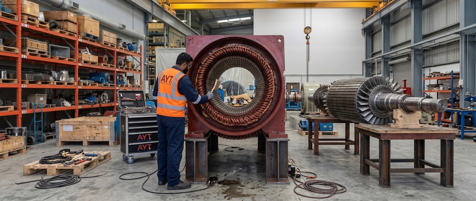 HV electric motor being installed and aligned at an industrial site in Qatar