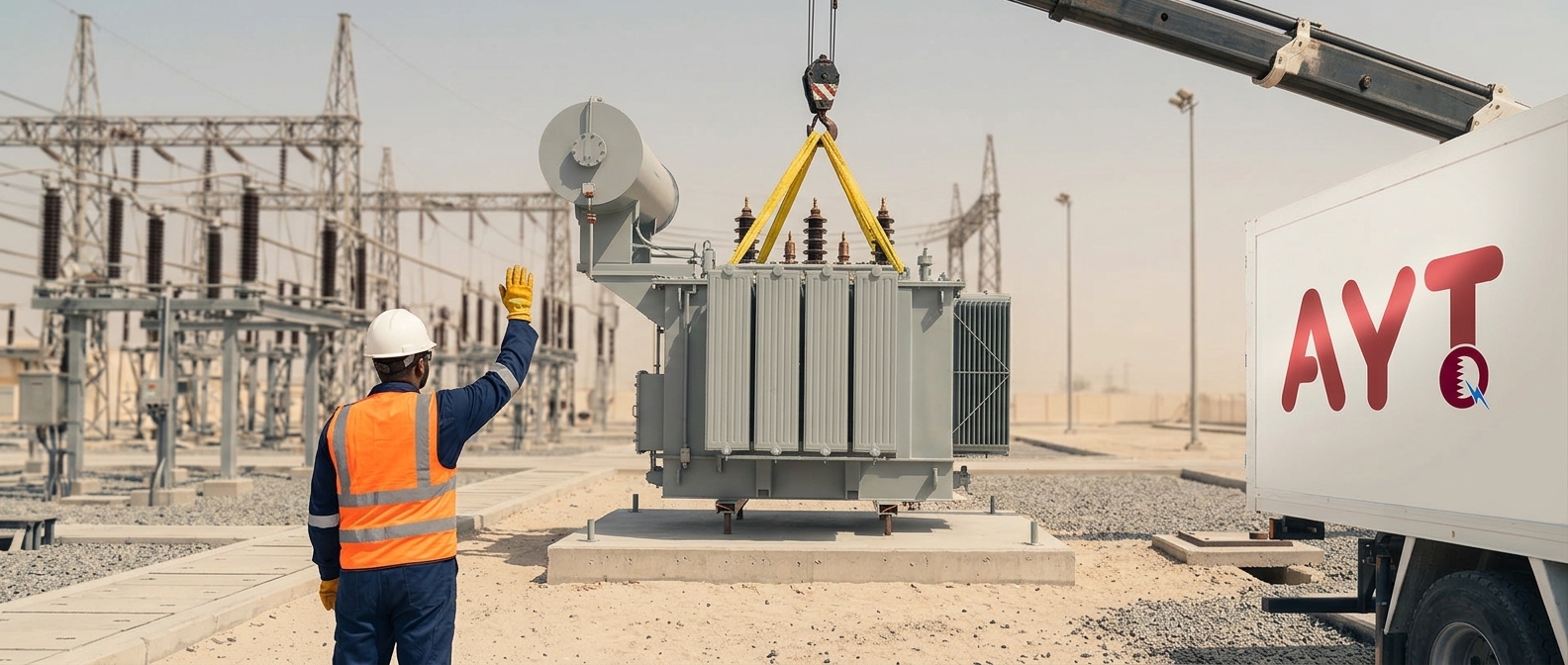 Engineers carrying out commissioning tests at an electrical substation in Qatar