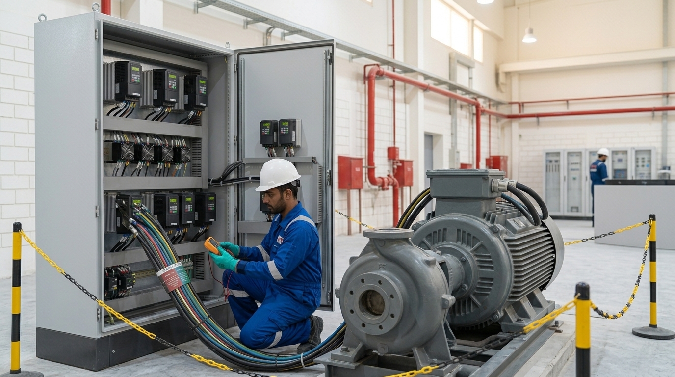Variable frequency drive panel controlling industrial motors